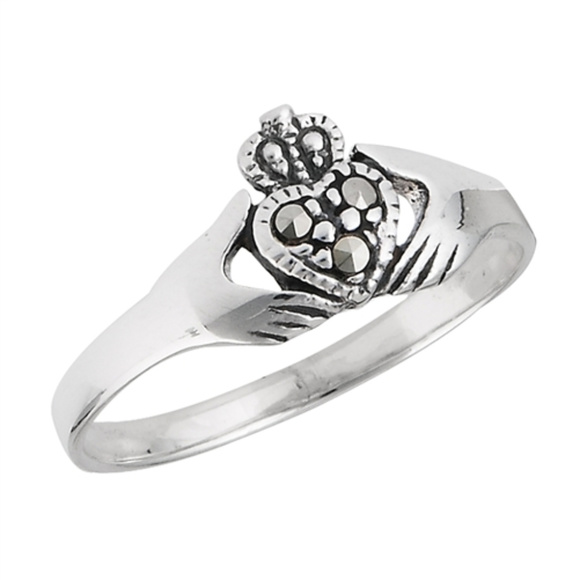 NWT- 825 Sterling Silver Marcasite Claddagh Ring - Picture 1 of 2
